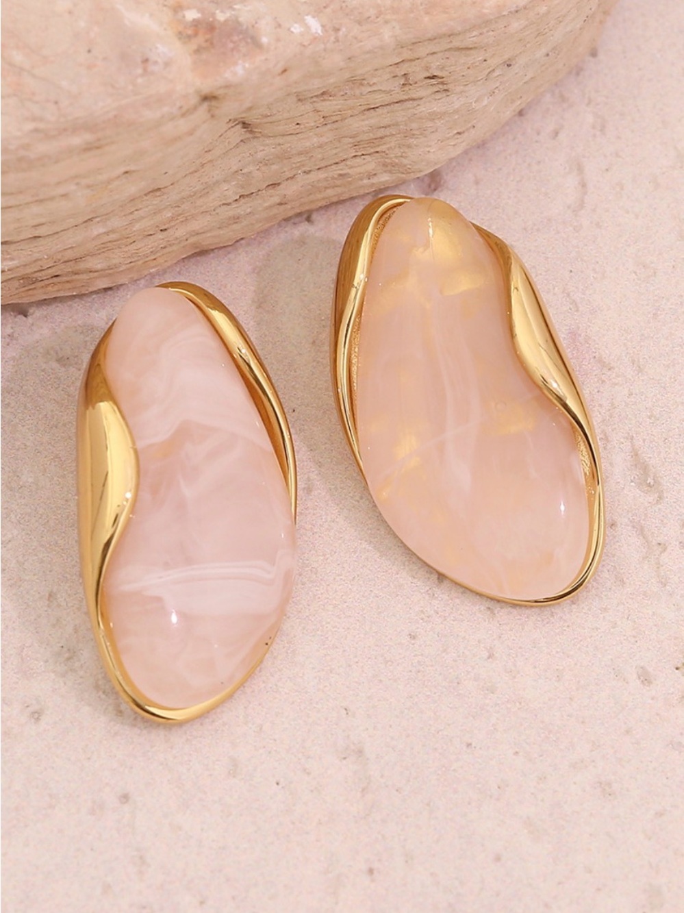 Gold-Plated Pink Stone Drop Earrings - Women Jewelry